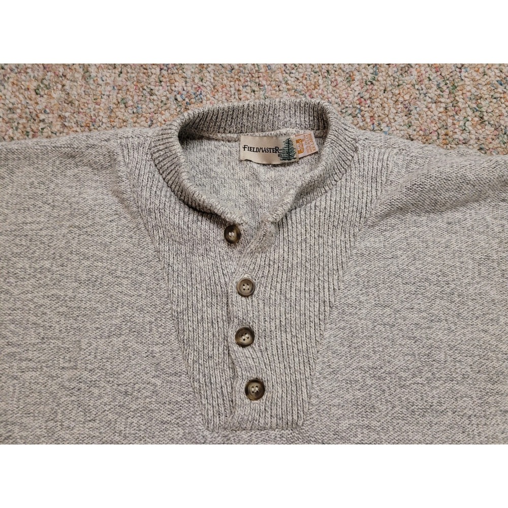 Fieldmaster Henley Sweater Mens 2XL Gray Vintage Cotton Knit Made in USA 90s - Picture 4 of 16